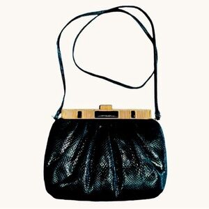 JUDITH LEIBER BLACK SNAKESKIN  BLACK ONYX  MINI‎ BAG Vtg 80s